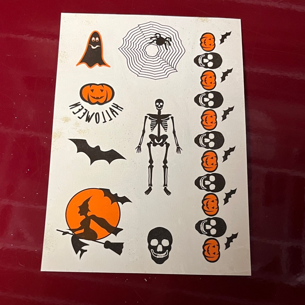 $3 Add-On Temporary Tattoos Halloween Skulls Witch Bat Spider Black Orange